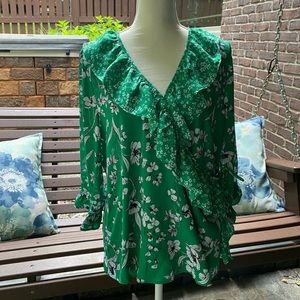 Emerald Green Floral Side Tie Blouse